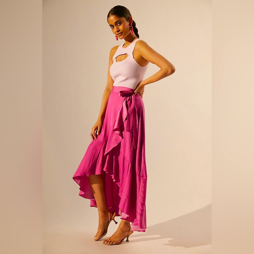 Maeve Ruffled Wrap Maxi Skirt, Fuscia